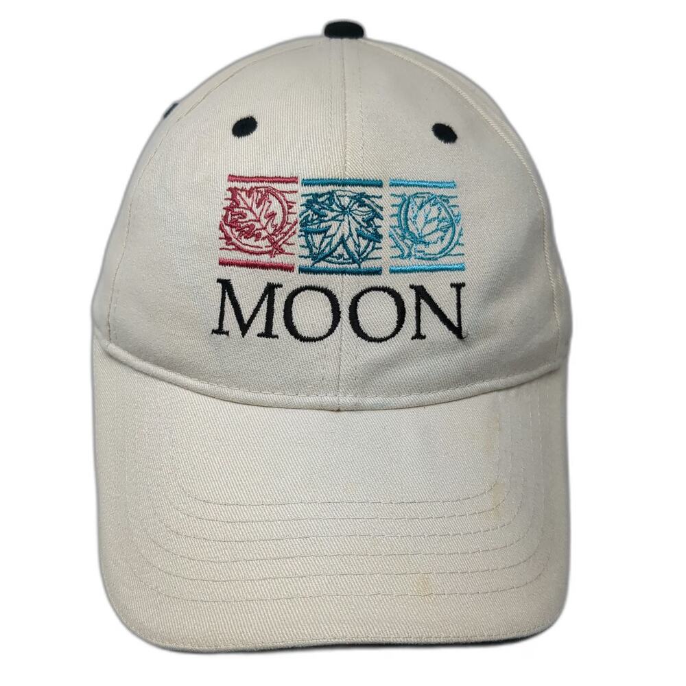 Ivory Baseball Cap Beige One Size Moon Leaf Embroidery Cotton Strapback Hat